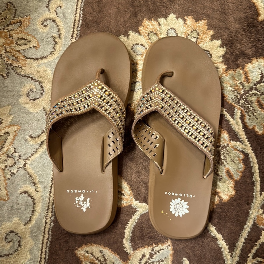 Yellow box flip flops